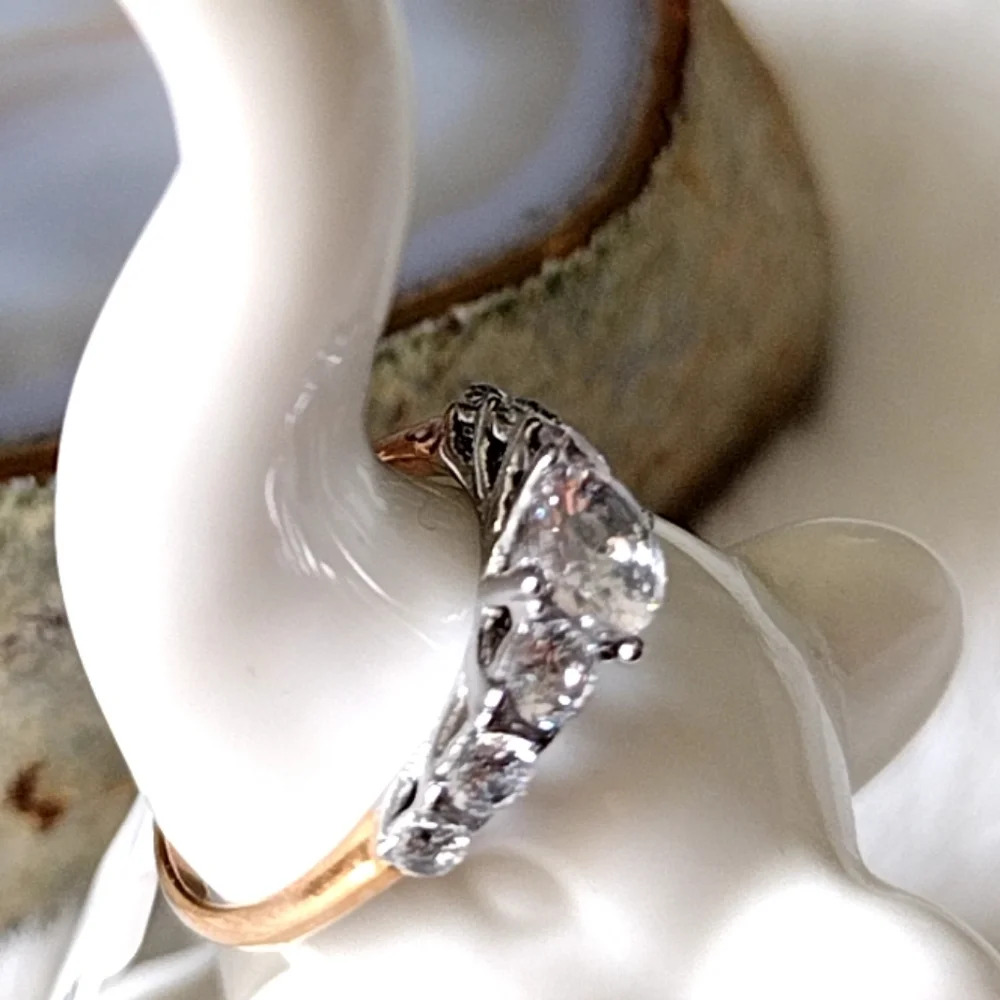 Women's Bling Stainless Steel Bridal Two Tone Cocktail Ring - Picture 11 of 16